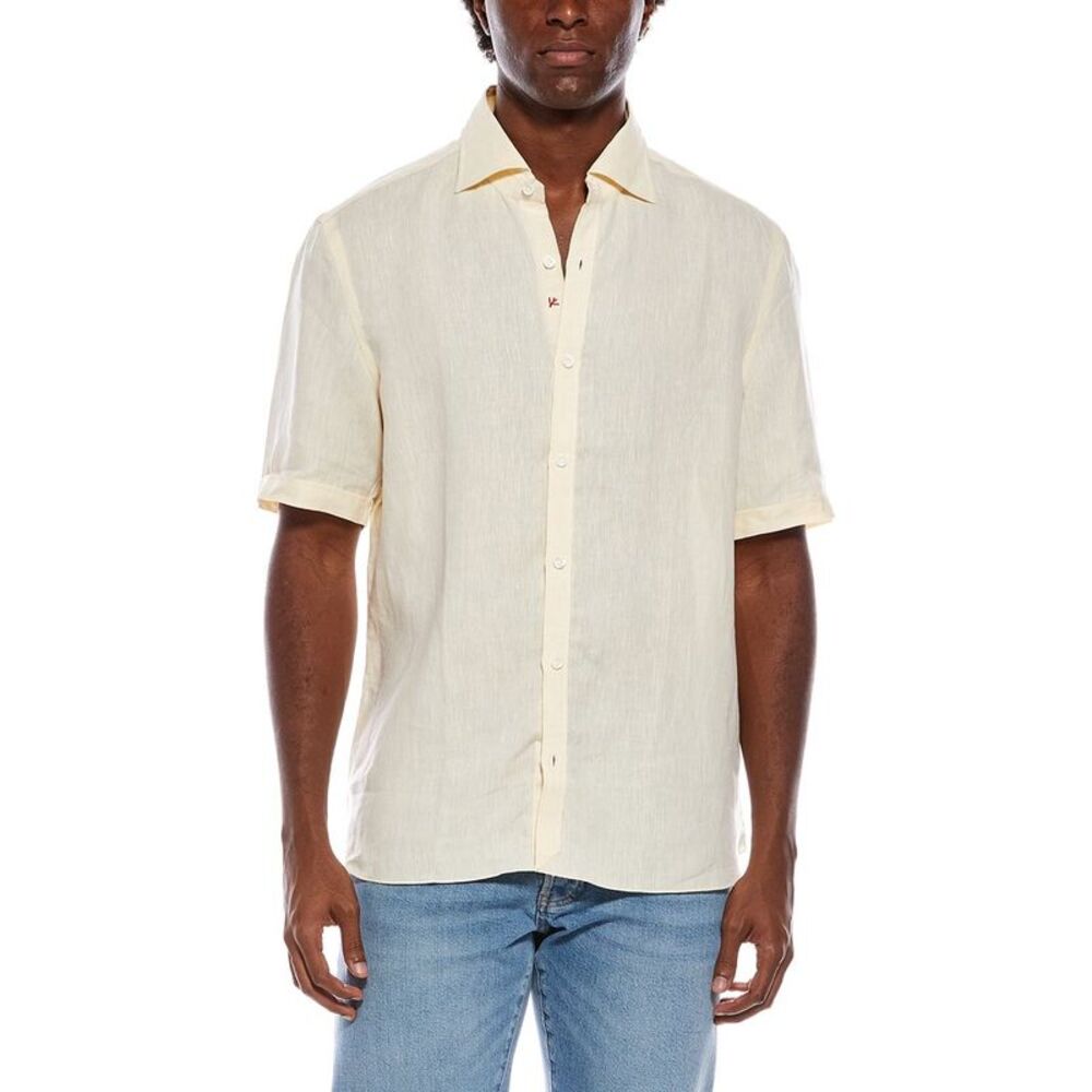 Isaia Mens  Linen Sport Shirt, Brown